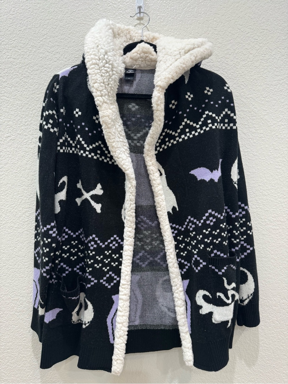 Disney Nightmare Before Christmas Hooded Cardigan Sherpa XL Halloween Goth - Picture 1 of 8